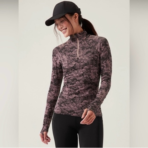 Athleta Tops - Athleta, purple and black floral half zip in great condition!